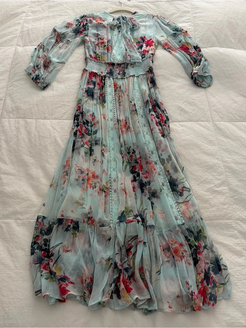 Sundance Mint Blue Floral Maxi Dress with Lace Inset - Picture 2 of 5